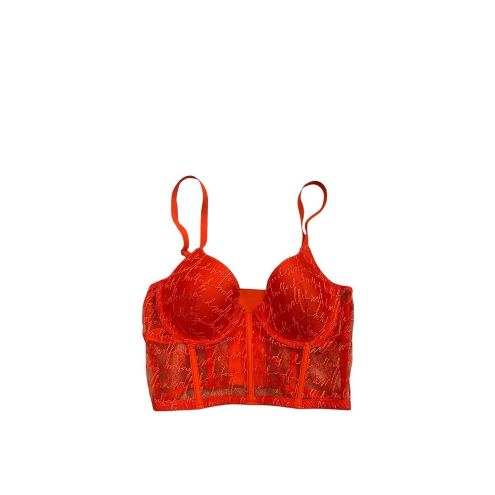 🚨𝐂𝐋𝐄𝐀𝐑𝐎𝐔𝐓 𝐒𝐀𝐋𝐄🚨 ❤️ 𝐖𝐎𝐋𝐅𝐎𝐑𝐃 Logo Obsession Script Lace Corset Bustier 34C 𝐍𝐖𝐓 - Picture 3 of 5
